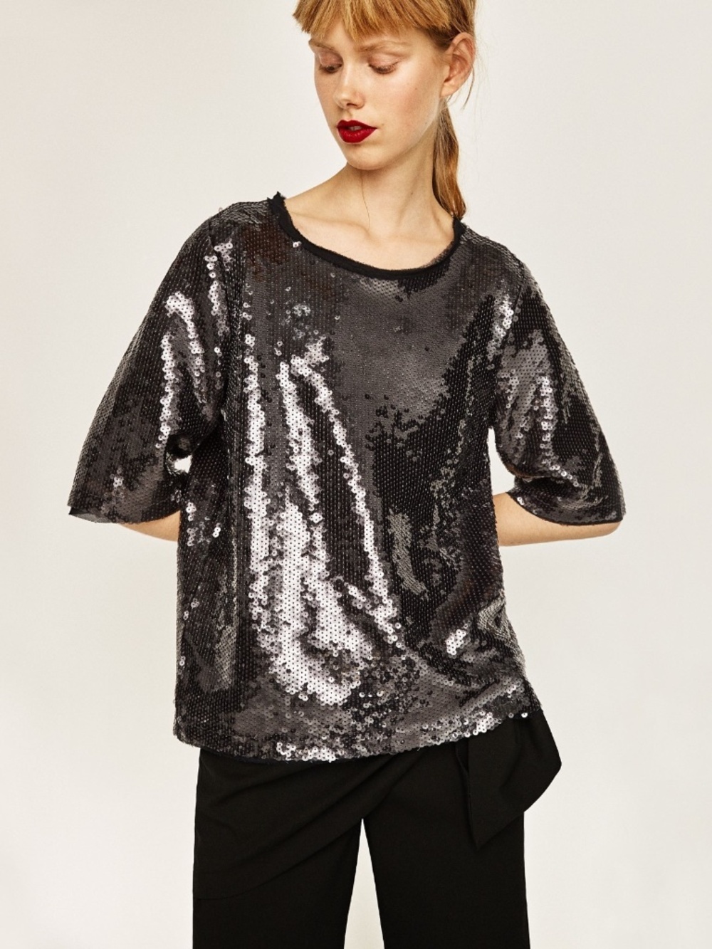 Zara Black Silver Sequin Top - EUC - Picture 3 of 5